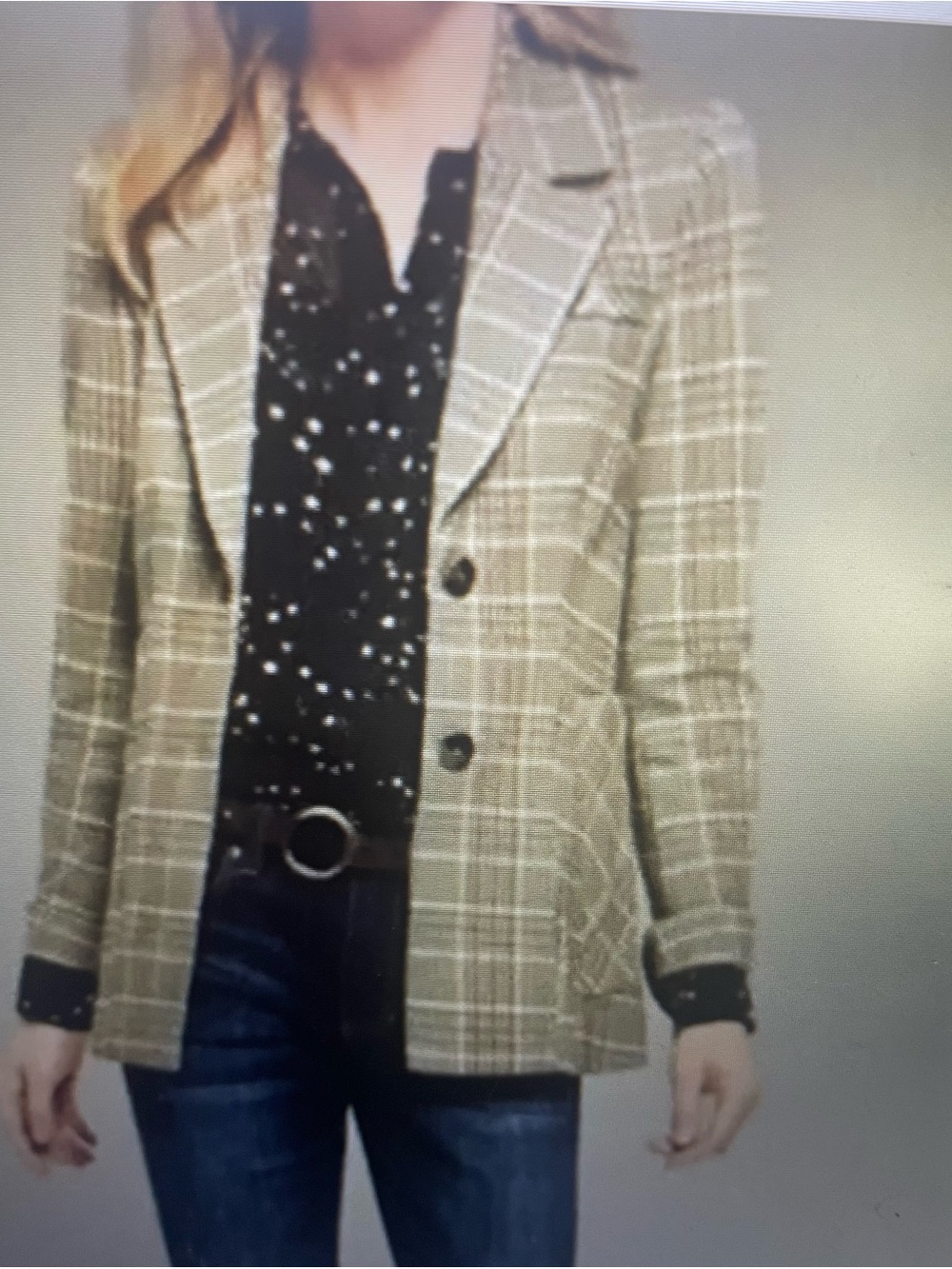 CAbi Plaid Blazer in Tan and Black